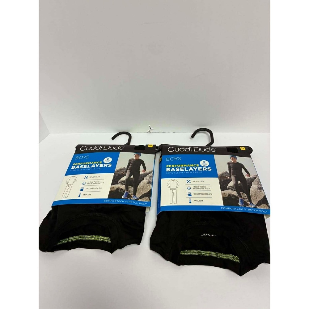Cuddl Duds Performance Baselayers 4 Piece Set Boys Sz MEDIUM BLACK‎